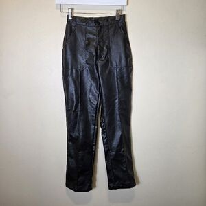 Princess Polly Black Faux Leather High Waisted Straight Slash Pocket Pants 0